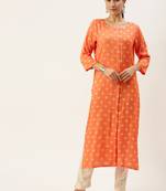 Orange printed cotton silk
 long-kurtis