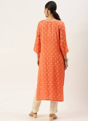 Orange printed cotton silk
 long-kurtis 3