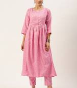 Pink printed cotton silk
 long-kurtis