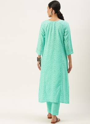 Green printed cotton silk
 long-kurtis 3