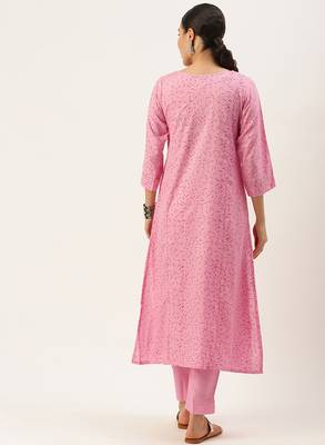 Pink printed cotton silk
 long-kurtis 2
