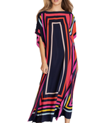 JSDC Calf Length Boat Neck Style Women Satin Silk Printed Kaftan