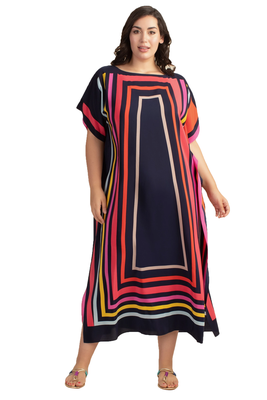 JSDC Calf Length Boat Neck Style Women Satin Silk Printed Kaftan 4