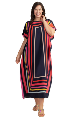 JSDC Calf Length Boat Neck Style Women Satin Silk Printed Kaftan 5