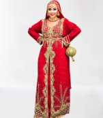 RED Zari Stone Work Georgette Islamic Style Beads Embedded Partywear Kaftan Long Gown Evening wear Dubai kaftan