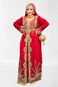 RED Zari Stone Work Georgette Islamic Style Beads Embedded Partywear Kaftan Long Gown Evening wear Dubai kaftan