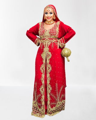 RED Zari Stone Work Georgette Islamic Style Beads Embedded Partywear Kaftan Long Gown Evening wear Dubai kaftan 4