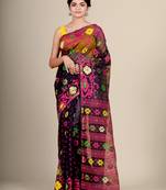 Black Hand Woven Silk Cotton Saree Without Blouse