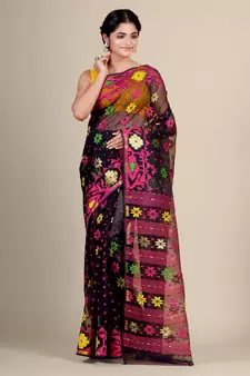 Black Hand Woven Silk Cotton Saree Without Blouse