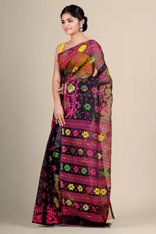 Black Hand Woven Silk Cotton Saree Without Blouse