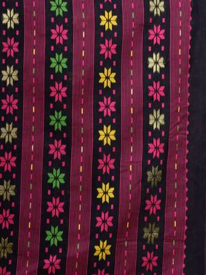 Black Hand Woven Silk Cotton Saree Without Blouse 5