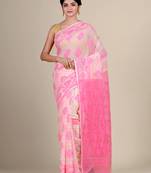 White Hand Woven Silk Cotton Saree Without Blouse