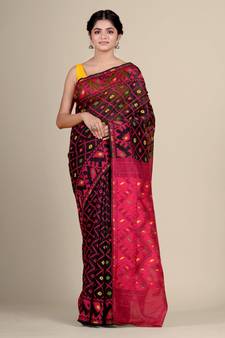Black Hand Woven Silk Cotton Saree Without Blouse