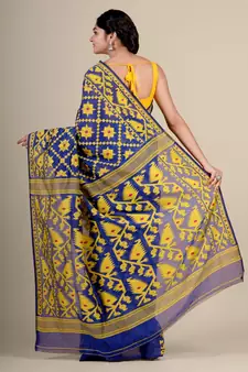 Blue Hand Woven Silk Cotton Saree Without Blouse