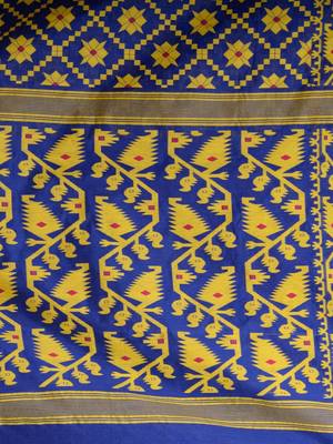 Blue Hand Woven Silk Cotton Saree Without Blouse 5