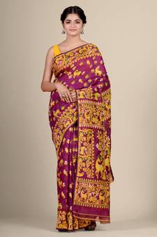 Pink Hand Woven Silk Cotton Saree Without Blouse