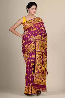 Pink Hand Woven Silk Cotton Saree Without Blouse