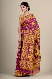 Pink Hand Woven Silk Cotton Saree Without Blouse