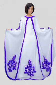 White Zari Stone Work Georgette Islamic Style Beads Embedded Partywear Kaftan Long Gown Evening wear Dubai kaftan