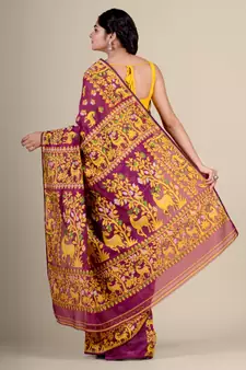 Pink Hand Woven Silk Cotton Saree Without Blouse