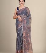 Grey Hand Woven Silk Cotton Saree Without Blouse