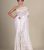 White hand woven silk cotton saree 