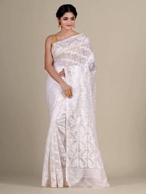 White hand woven silk cotton saree  2