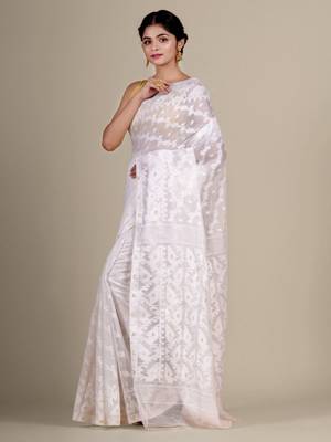 White hand woven silk cotton saree  3