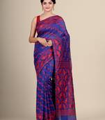Blue Hand Woven Silk Cotton Saree Without Blouse