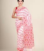 White Hand Woven Silk Cotton Saree Without Blouse
