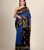 Blue hand woven linen saree with blouse