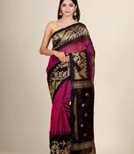 Magenta hand woven linen saree with blouse