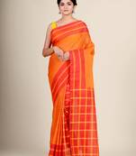 Mustard hand woven blended cotton saree with blouse
