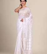 White hand woven silk cotton saree 