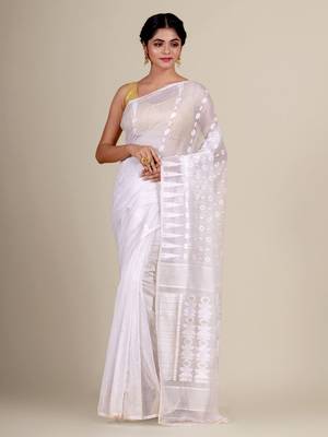 White hand woven silk cotton saree  2