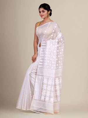 White hand woven silk cotton saree  3