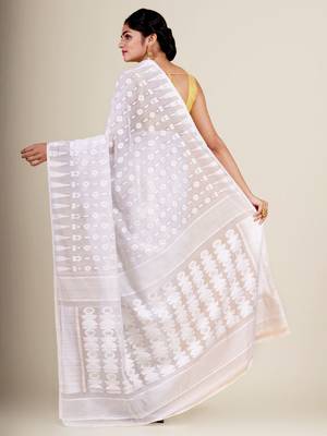 White hand woven silk cotton saree  4