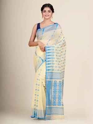 Cream hand woven silk cotton saree  1