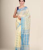 Cream hand woven silk cotton saree 