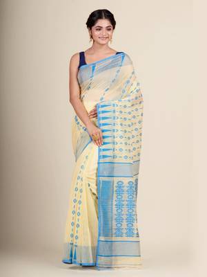 Cream hand woven silk cotton saree  2