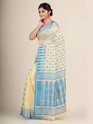 Cream hand woven silk cotton saree  3
