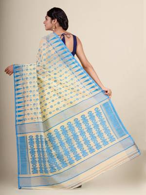 Cream hand woven silk cotton saree  4