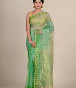 Green hand woven silk saree with blouse