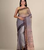 Grey hand woven silk saree with blouse