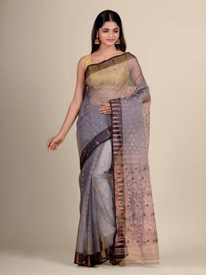Grey hand woven silk saree with blouse 2