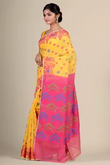 Yellow Hand Woven Silk Cotton Saree Without Blouse