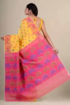 Yellow Hand Woven Silk Cotton Saree Without Blouse