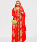 Red Zari Stone Work Georgette Islamic Style Beads Embedded Partywear Kaftan Long Gown Evening wear Dubai kaftan