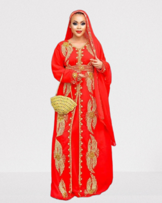 Red Zari Stone Work Georgette Islamic Style Beads Embedded Partywear Kaftan Long Gown Evening wear Dubai kaftan 4