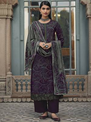 Purple embroidered velvet salwar 1
